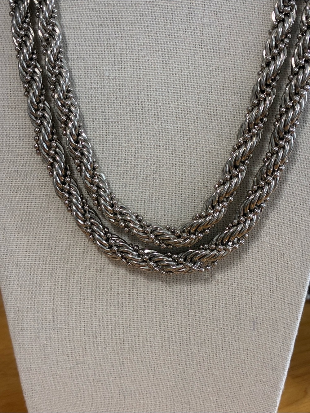 Silver-Tone Twisted Rope Necklace. - Picture 2 of 7